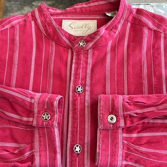 Scully Red and White Striped Men’s Size M Star Button Shirt - Picture 7 of 8